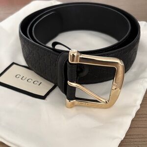 Gucci Black Leather Belt with Gold Buckle